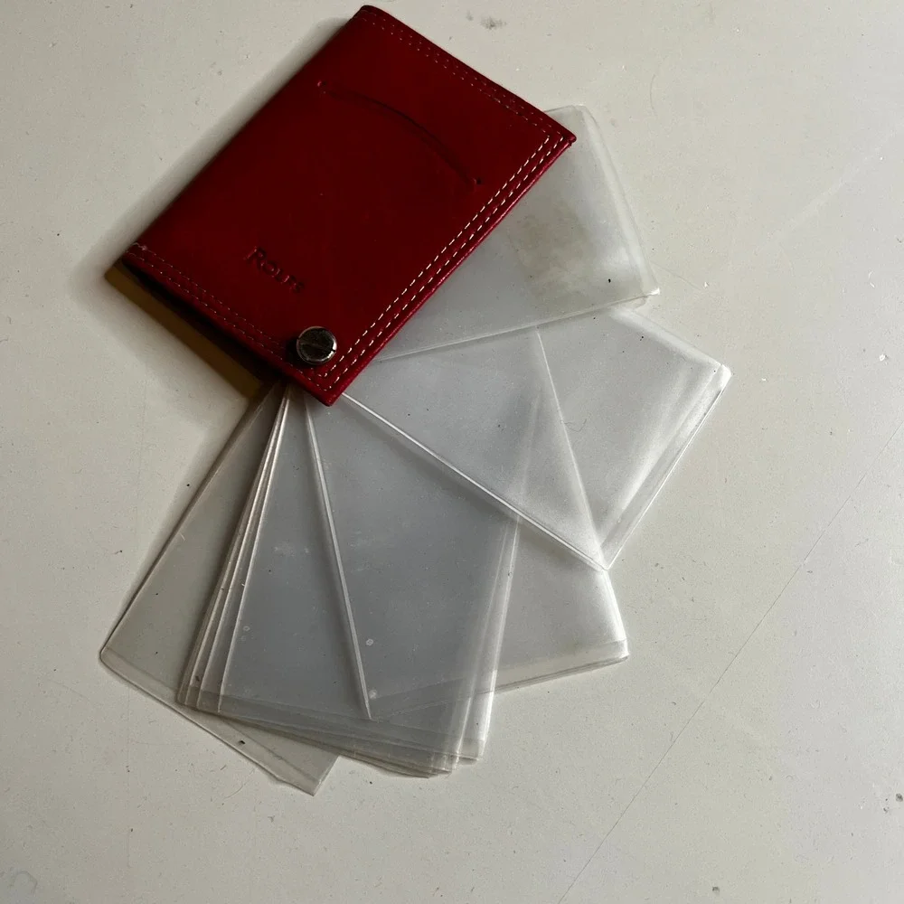 Rolfs Red Genuine Leather Swivel Card Holder Wallet Bifold with Plastic Sleeves